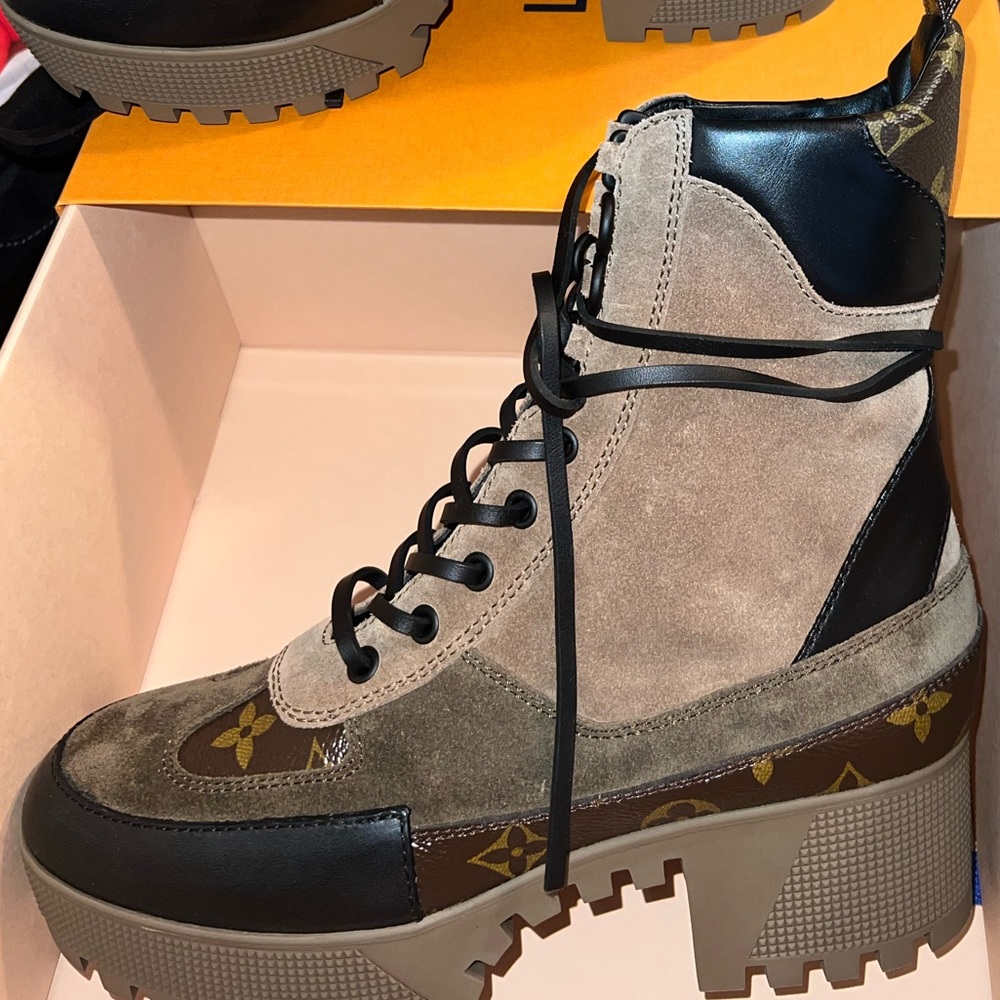 Louis Vuitton Women's Laureate Platform Desert Boots Suede w/ Monogram